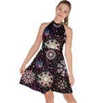 Shiny Winter Snowflake Abstract Christmas Cold Crystal December Sleeveless Halter Neck A-Line Dress