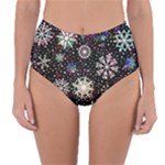 Shiny Winter Snowflake Abstract Christmas Cold Crystal December Reversible High-Waist Bikini Bottoms