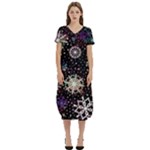 Shiny Winter Snowflake Abstract Christmas Cold Crystal December T-Shirt Midi Dress With Pockets