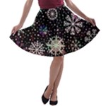 Shiny Winter Snowflake Abstract Christmas Cold Crystal December A-line Skater Skirt