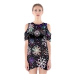 Shiny Winter Snowflake Abstract Christmas Cold Crystal December Shoulder Cutout One Piece Dress