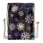 Shiny Winter Snowflake Abstract Christmas Cold Crystal December Drawstring Bag (Large)