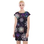 Shiny Winter Snowflake Abstract Christmas Cold Crystal December Cap Sleeve Bodycon Dress