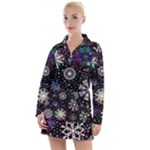 Shiny Winter Snowflake Abstract Christmas Cold Crystal December Women s Long Sleeve Casual Dress