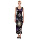 Shiny Winter Snowflake Abstract Christmas Cold Crystal December Fitted Maxi Dress