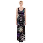 Shiny Winter Snowflake Abstract Christmas Cold Crystal December Thigh Split Maxi Dress