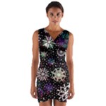 Shiny Winter Snowflake Abstract Christmas Cold Crystal December Wrap Front Bodycon Dress