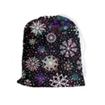 Shiny Winter Snowflake Abstract Christmas Cold Crystal December Drawstring Pouch (XL)