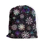 Shiny Winter Snowflake Abstract Christmas Cold Crystal December Drawstring Pouch (2XL)