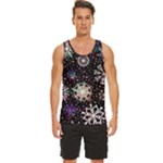 Shiny Winter Snowflake Abstract Christmas Cold Crystal December Men s Wide Collar Tank Top