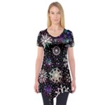 Shiny Winter Snowflake Abstract Christmas Cold Crystal December Short Sleeve Tunic 