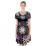 Shiny Winter Snowflake Abstract Christmas Cold Crystal December Short Sleeve V-neck Flare Dress