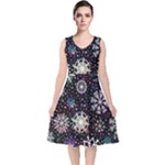 Shiny Winter Snowflake Abstract Christmas Cold Crystal December V-Neck Midi Sleeveless Dress 