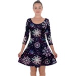 Shiny Winter Snowflake Abstract Christmas Cold Crystal December Quarter Sleeve Skater Dress