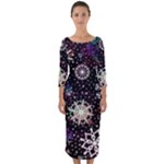 Shiny Winter Snowflake Abstract Christmas Cold Crystal December Quarter Sleeve Midi Bodycon Dress