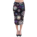 Shiny Winter Snowflake Abstract Christmas Cold Crystal December Midi Pencil Skirt