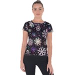 Shiny Winter Snowflake Abstract Christmas Cold Crystal December Short Sleeve Sports Top 