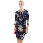 Shiny Winter Snowflake Abstract Christmas Cold Crystal December Quarter Sleeve Hood Bodycon Dress