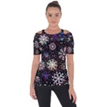 Shiny Winter Snowflake Abstract Christmas Cold Crystal December Shoulder Cut Out Short Sleeve Top