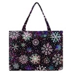 Shiny Winter Snowflake Abstract Christmas Cold Crystal December Zipper Medium Tote Bag