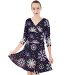 Shiny Winter Snowflake Abstract Christmas Cold Crystal December Quarter Sleeve Front Wrap Dress