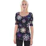 Shiny Winter Snowflake Abstract Christmas Cold Crystal December Wide Neckline T-Shirt