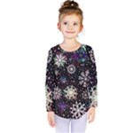 Shiny Winter Snowflake Abstract Christmas Cold Crystal December Kids  Long Sleeve T-Shirt