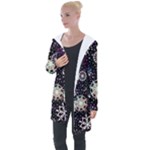 Shiny Winter Snowflake Abstract Christmas Cold Crystal December Longline Hooded Cardigan