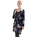 Shiny Winter Snowflake Abstract Christmas Cold Crystal December Hooded Pocket Cardigan