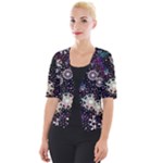 Shiny Winter Snowflake Abstract Christmas Cold Crystal December Cropped Button Cardigan