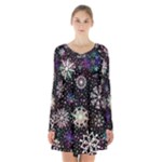 Shiny Winter Snowflake Abstract Christmas Cold Crystal December Long Sleeve Velvet V-neck Dress