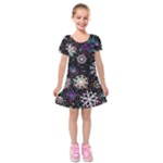 Shiny Winter Snowflake Abstract Christmas Cold Crystal December Kids  Short Sleeve Velvet Dress