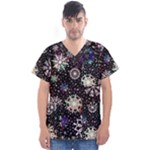 Shiny Winter Snowflake Abstract Christmas Cold Crystal December Men s V-Neck Scrub Top