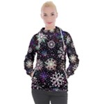 Shiny Winter Snowflake Abstract Christmas Cold Crystal December Women s Hooded Pullover