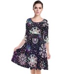 Shiny Winter Snowflake Abstract Christmas Cold Crystal December Quarter Sleeve Waist Band Dress