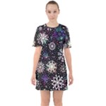 Shiny Winter Snowflake Abstract Christmas Cold Crystal December Sixties Short Sleeve Mini Dress