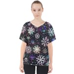 Shiny Winter Snowflake Abstract Christmas Cold Crystal December V-Neck Dolman Drape Top