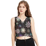 Shiny Winter Snowflake Abstract Christmas Cold Crystal December V-Neck Cropped Tank Top