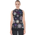 Shiny Winter Snowflake Abstract Christmas Cold Crystal December Mock Neck Shell Top