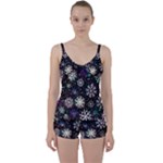 Shiny Winter Snowflake Abstract Christmas Cold Crystal December Tie Front Two Piece Tankini