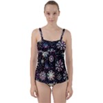 Shiny Winter Snowflake Abstract Christmas Cold Crystal December Twist Front Tankini Set