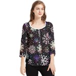 Shiny Winter Snowflake Abstract Christmas Cold Crystal December Chiffon Quarter Sleeve Blouse