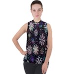 Shiny Winter Snowflake Abstract Christmas Cold Crystal December Mock Neck Chiffon Sleeveless Top