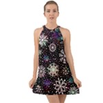 Shiny Winter Snowflake Abstract Christmas Cold Crystal December Halter Tie Back Chiffon Dress