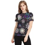 Shiny Winter Snowflake Abstract Christmas Cold Crystal December Women s Short Sleeve Rash Guard