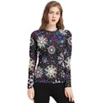 Shiny Winter Snowflake Abstract Christmas Cold Crystal December Women s Long Sleeve Rash Guard