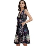 Shiny Winter Snowflake Abstract Christmas Cold Crystal December Sleeveless V-Neck Skater Dress with Pockets