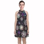 Shiny Winter Snowflake Abstract Christmas Cold Crystal December Velvet Halter Neckline Dress 