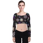 Shiny Winter Snowflake Abstract Christmas Cold Crystal December Velvet Long Sleeve Crop Top