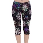 Shiny Winter Snowflake Abstract Christmas Cold Crystal December Velvet Capri Leggings 